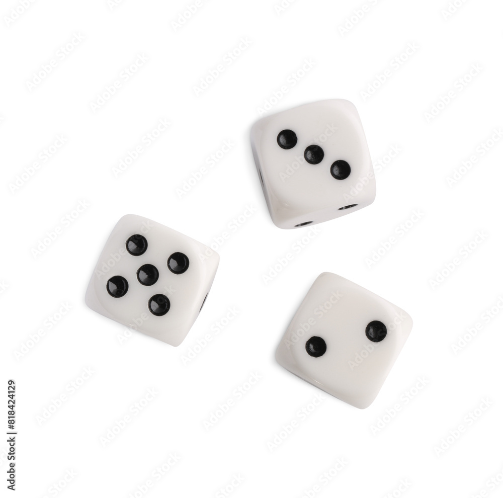 Three dices isolated on white, top view. Game cubes Three dices isolated on white, top view. Game cubes