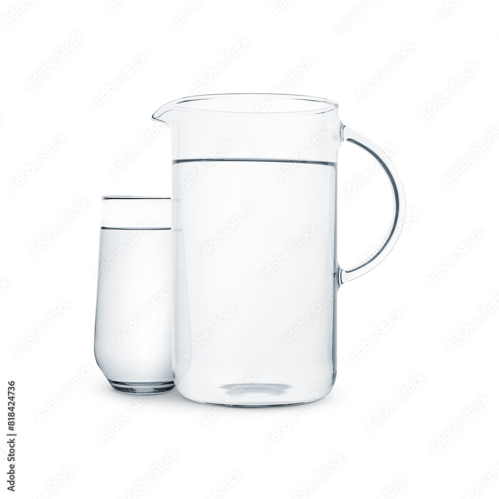Glass and jug with water isolated on white Glass and jug with water isolated on white