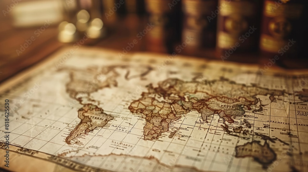 Old-world map with contemporary economic data charts Old-world map with contemporary economic data charts