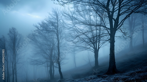 a mysterious foggy forest