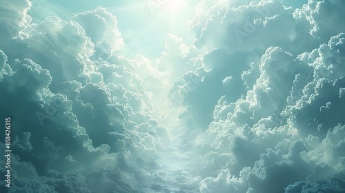 Ethereal Blue Cloudscape with Heavenly Sunlight