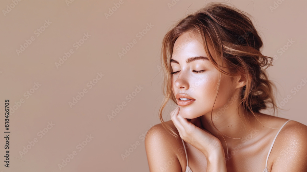 Obraz premium Caucasian beauty model woman for skincare fashion cosmetic makeup treatment