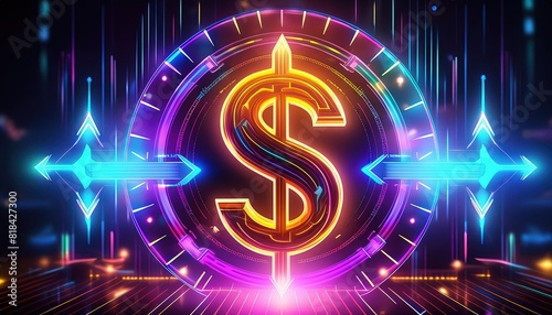 Neon Dollar Sign with Futuristic Background