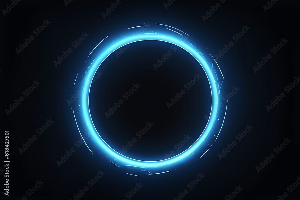 Obraz premium blue circle light frame on black background. Blue light effects on round placeholder for your text on dark background. A blue glowing circle. For futuristic or technology-themed designs. 