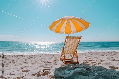 With the sun's intense rays beating down, imagine reclining in luxury on a sun chair beneath a chic umbrella on the beach photo