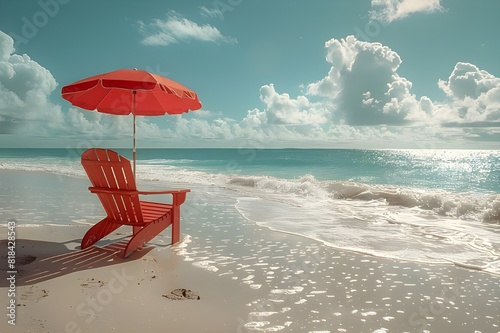 With the sun's intense rays beating down, imagine reclining in luxury on a sun chair beneath a chic umbrella on the beach photo