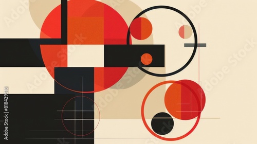 Abstract minimalist art  using circles and squares in a balanced composition