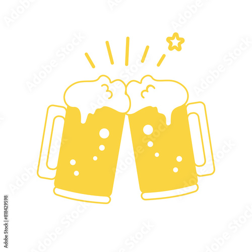 ジョッキビールで乾杯　イラスト