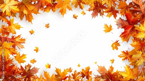 Beautiful maple leaves in forming summer frame isolated in blur background, falling leaves natural with space for text 