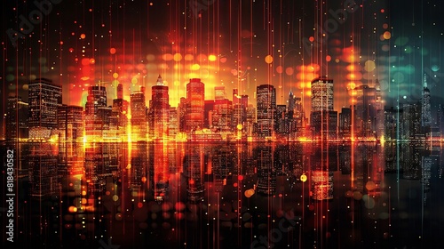 Dazzling digital effects superimposed on metropolitan silhouette
