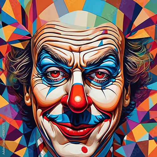 colorful clown with expressive eyes.