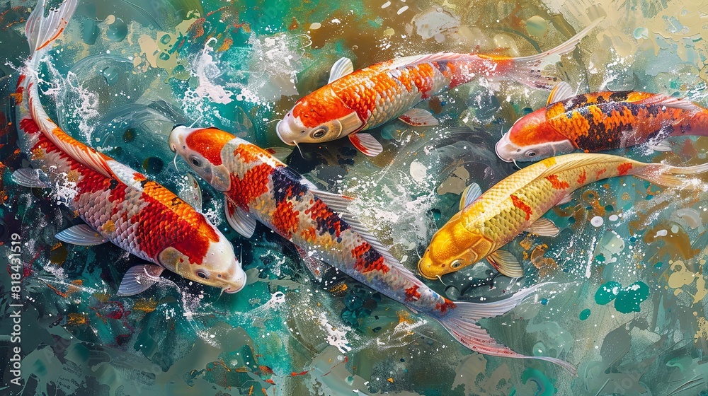 Colorful koi fish cluster in a peaceful aquatic setting
