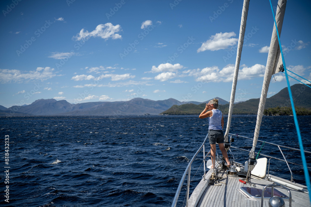 sailing on a yacht in the australian in the remote forest wilderness in spring in australia sailing on a yacht in the australian in the remote forest wilderness in spring in australia