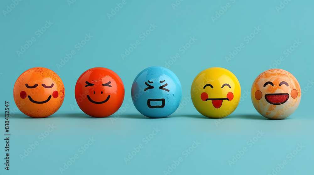 Expressive round icons capture a spectrum of emotions on a powder blue canvas Expressive round icons capture a spectrum of emotions on a powder blue canvas