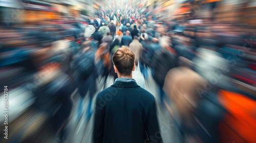 Wallpaper Mural Focused one man standing among hundreds of blurred people on road Torontodigital.ca