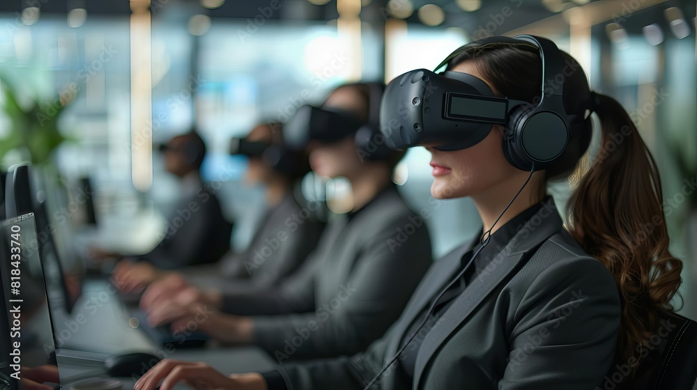 Remote workforce training session using VR, enhancing skills through virtual reality simulations Remote workforce training session using VR, enhancing skills through virtual reality simulations
