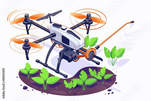 Farm layout integrates with modern agriculture through drone farming and surveying sensors, showcased in isometric vectors and detailed crop analysis