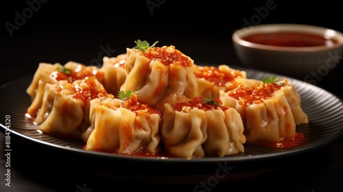 hicken dumpling with hot sauce photo