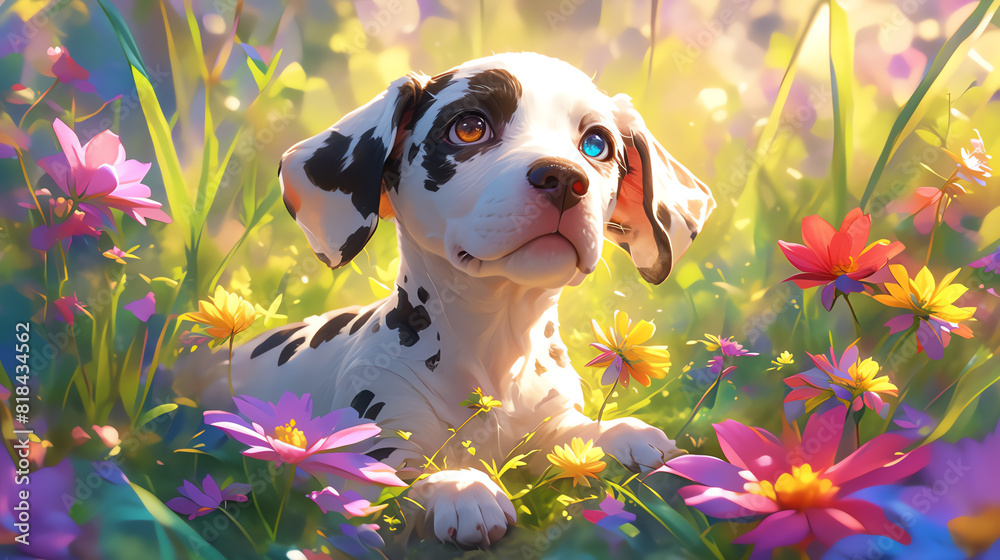 puppy with flowers puppy with flowers