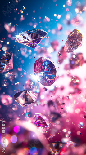 Sparkling Elegance: Colorful Diamonds in Motion. photo