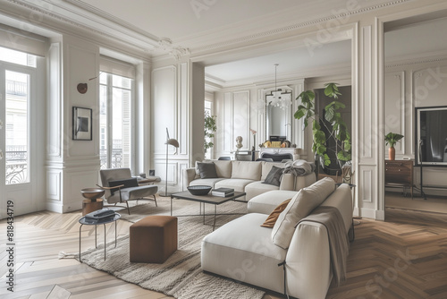 Parisian apartment. Scandinavian interior design of modern living room home.