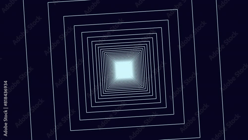 An optical illusion of a striped pattern tunnel consisting of blue and white stripes arranged in a zigzag pattern on a black background