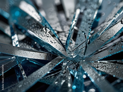 Broken glass, clear and blue, sharp texture, generative AI