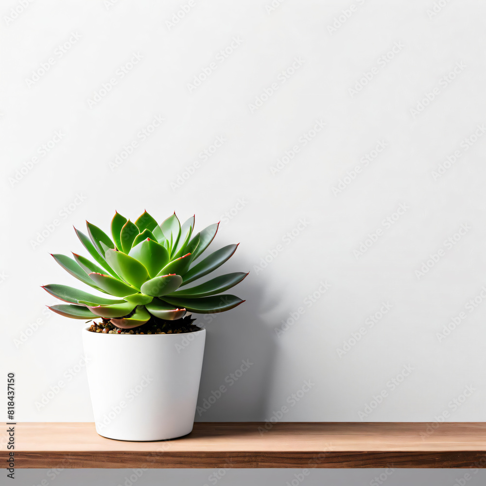 succulent plant on the shelf against empty wall mockup succulent plant on the shelf against empty wall mockup