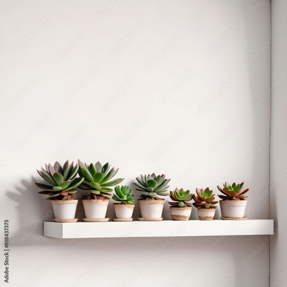 Fototapeta premium succulent plant on the shelf against empty wall mockup