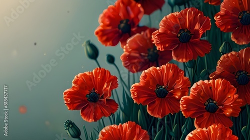 poppies on a blue background