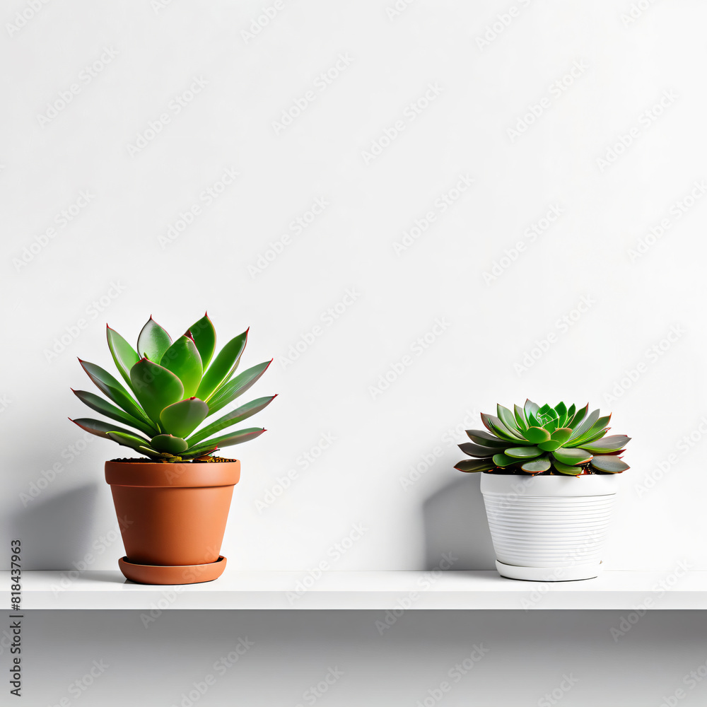 Fototapeta premium succulent plant on the shelf against empty wall mockup