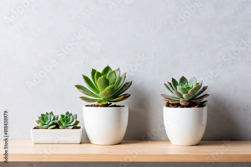 succulent plant on the shelf against empty wall mockup