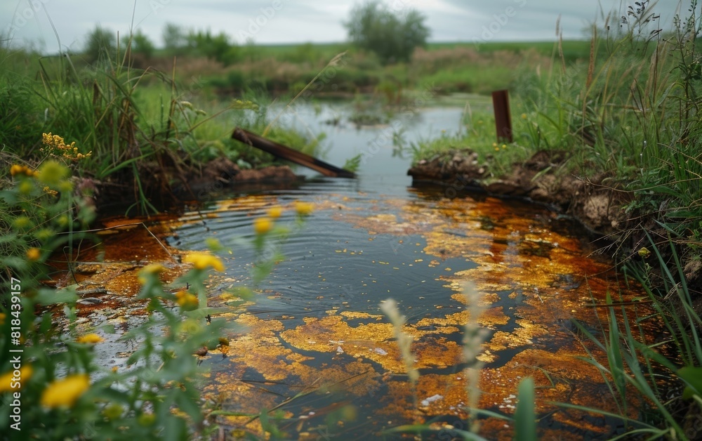 Obraz premium Illustrate the impact of toxic water sources on local populations.