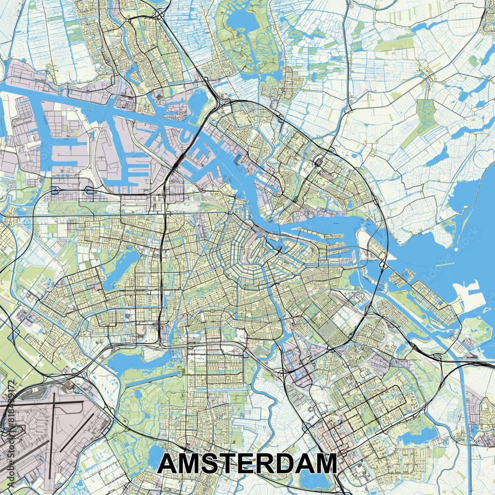 Amsterdam, Netherlands map poster art
