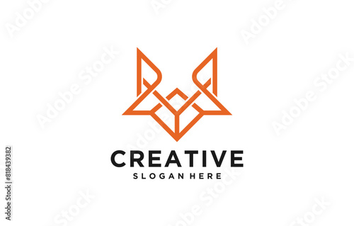 line fox minimalist technology logo design