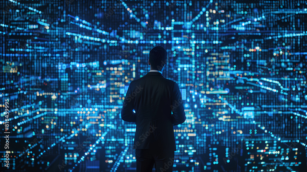 Data science, business intelligence. Business man using computer devices with internet global network technology and big data, cloud computing, AI software development, digital technology Data science, business intelligence. Business man using computer devices with internet global network technology and big data, cloud computing, AI software development, digital technology