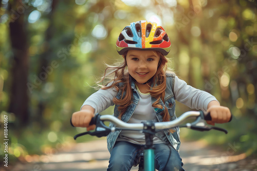 Close-up of transgender parent teaching child to ride a bike, rainbow helmet visible, clean 2D vector design © Nat