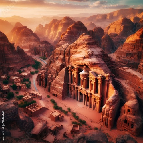 Petra, the ancient Jordanian city, one of the seven world wonders.  photo