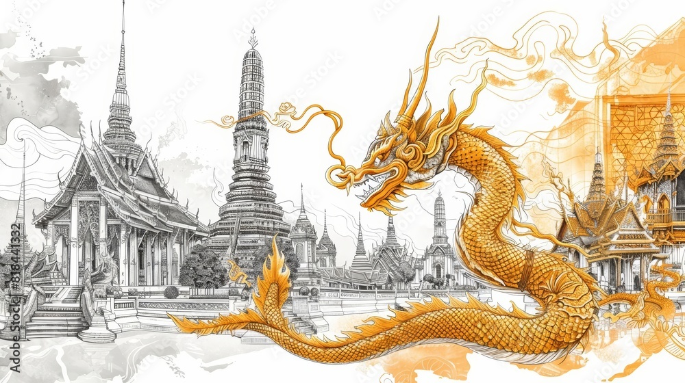 Fototapeta premium A sketch illustration on a white background showing detailed travel essentials