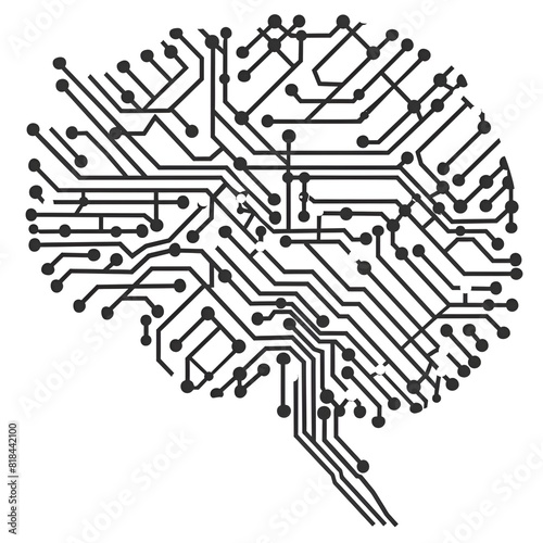 Black Line Diagram of AI Brain Icon on White Background


