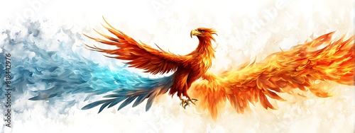  Phoenix bird fire fantasy firebird abstract magic 3D eagle animal. Phoenix bird fire tale character 