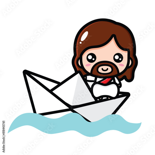 Cute Jesus sails on a paper boat