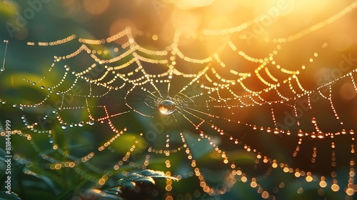 "Nature's Jewels: Dew-Kissed Spider Web in Morning Light" 