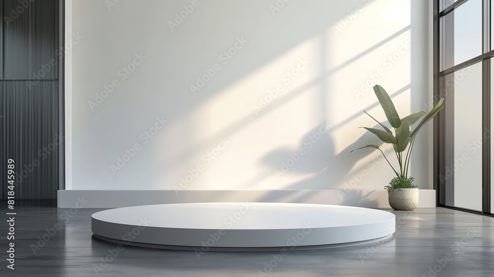 White podium for product display in room with concrete wall White podium for product display in room with concrete wall