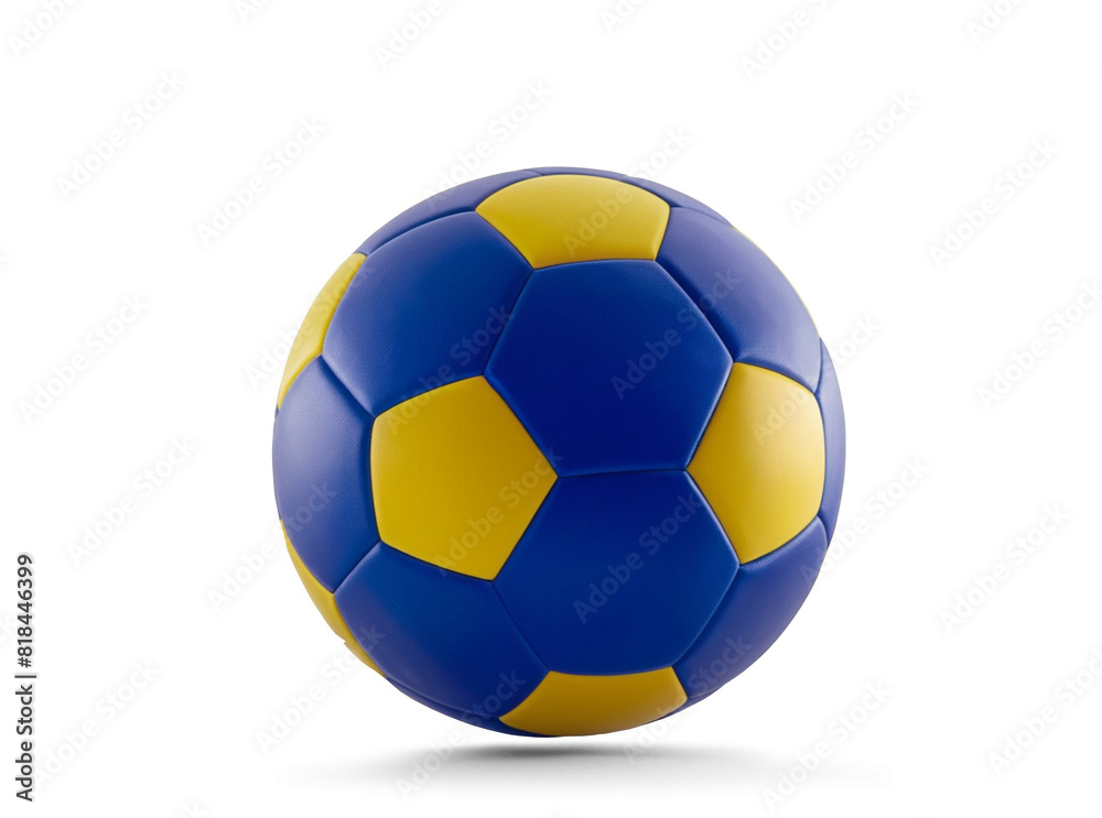soccer ball in colors of the European Union in stars-yellow and flag background blue, 3d-illustration isolated small shadow soccer ball in colors of the European Union in stars-yellow and flag background blue, 3d-illustration isolated small shadow