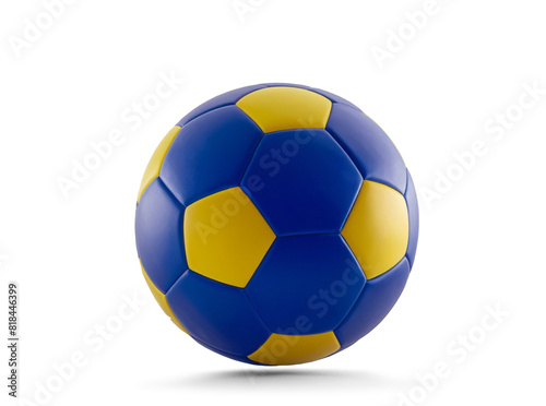 soccer ball in colors of the European Union in stars-yellow and flag background blue  3d-illustration isolated small shadow