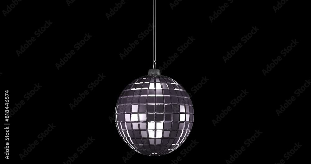 Mirror Ball - Spinning Loop - 4K MS View - Alpha Channel - 3D animation isolated on transparent background