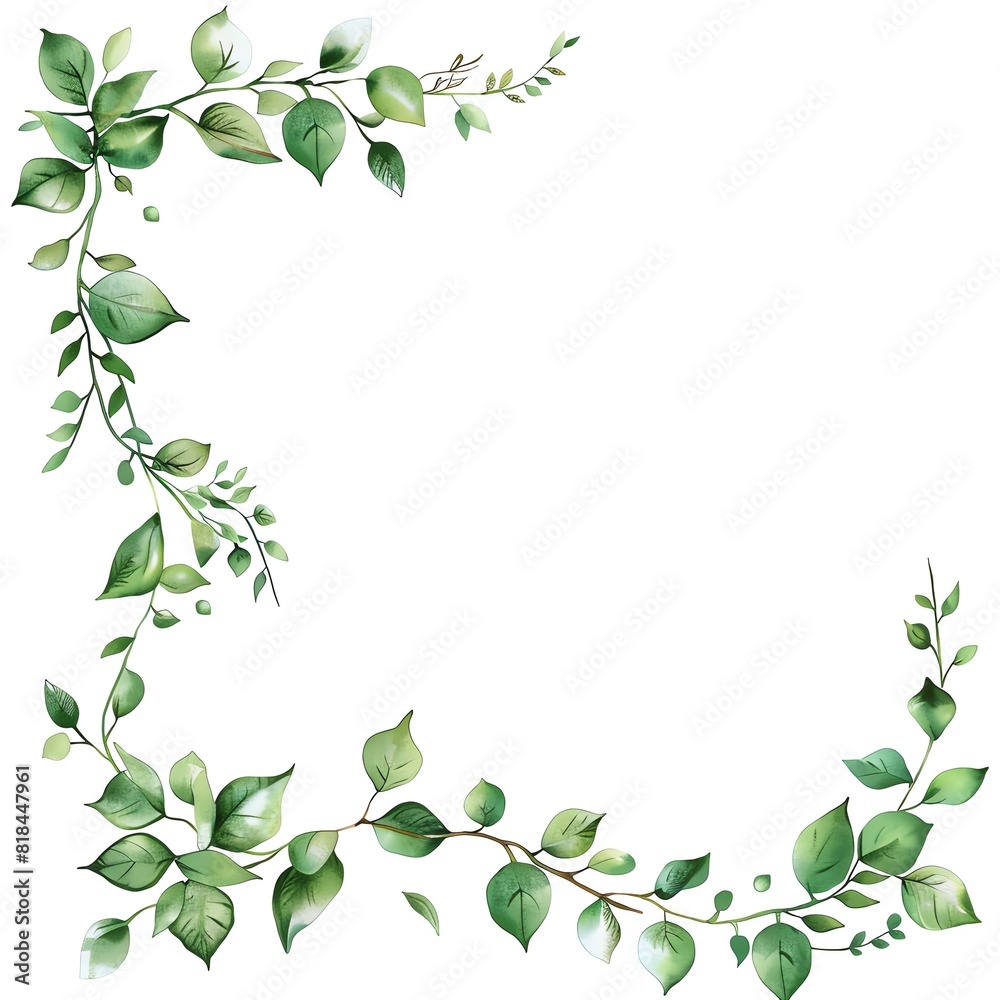 A beautiful watercolor painting of a wreath of green leaves A beautiful watercolor painting of a wreath of green leaves