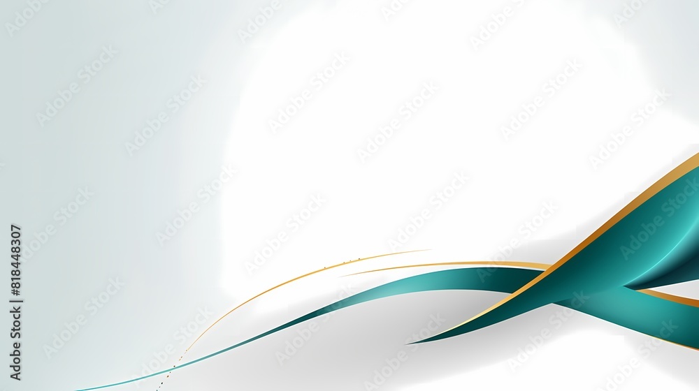 White background with a teal ribbon and gold decoration White background with a teal ribbon and gold decoration