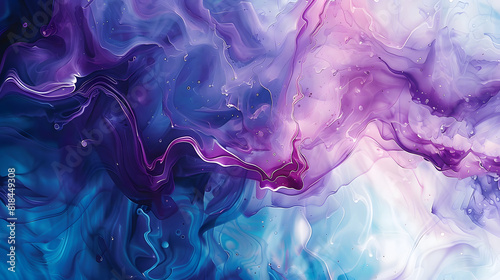 Abstract colorful smoke texture. Pink, violet and blue liquid acrylic free flow underwater. Mixed watercolor paints texture for interior design, banner, poster